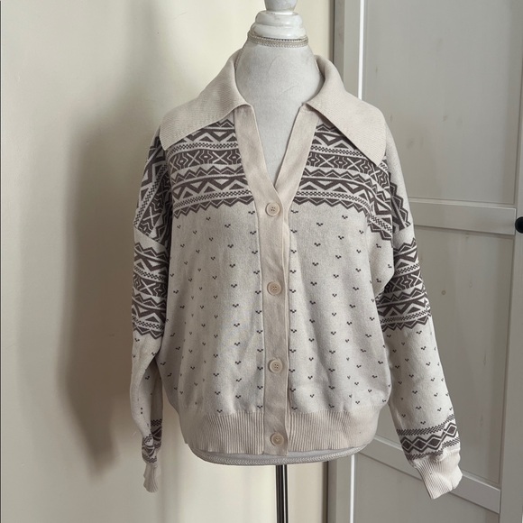 LOFT Outlet 100% Cozy Cotton Fair Isle Cardigan Sweater with Collar - XL - Picture 1 of 10